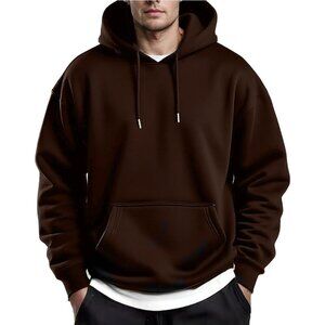 Coofandy Men Brown Pullover Fleece Hooded Sweatshirt with Kanga Pocket